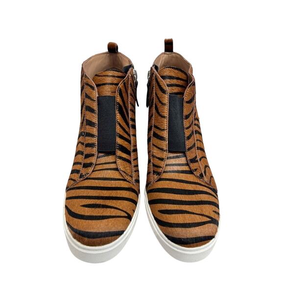 Linea Paolo Wedge‎ Sneaker Size 8 Real Calf Hair Leather Fashion Zebra Print NEW - Picture 4 of 11